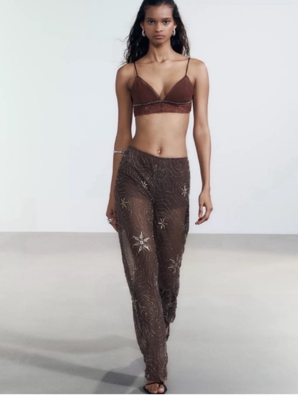 Zara Sequin-Embellished Top & Pants set in brown - Picture 10 of 16
